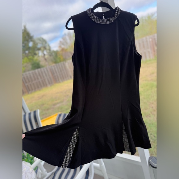 🤎Karl Lagerfeld Paris Women's Black Rhinestone-Trim Pleated Dress Size 16👗 - Picture 5 of 7